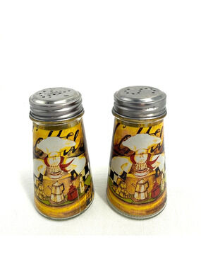 Coffee Theme Glass Salt Pepper Shakers Set Chef Cafe Bistro Kitchen Decor